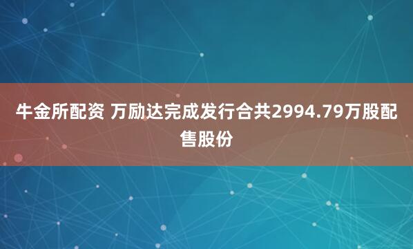 牛金所配资 万励达完成发行合共2994.79万股配售股份